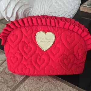 Betsey Johnson Red Quilted Heart Ruffled Cosmetic Bag